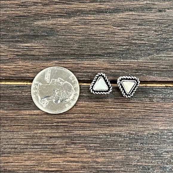 Natural Turquoise Triangle Mini Stud Boho Western Earrings - Picture 2 of 2